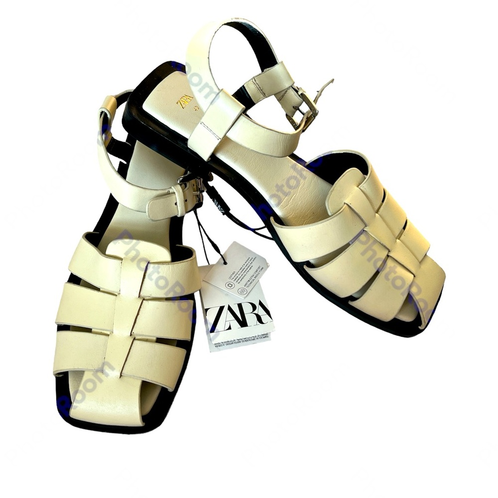 Zara sz 9 Cream Leather Sandals NWT